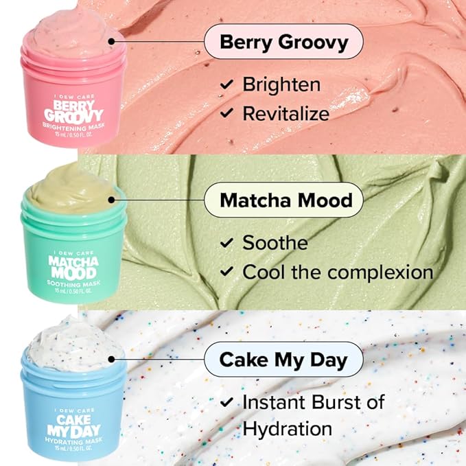 I DEW CARE Wash Off Face Mask Skincare Gift Set - Mini Scoops | Facial Masks, Matcha, Hyaluronic Acid, Korean Self Skincare, Facial Treatment, Vegan, Cruelty-Free, Exfoliating, Soothing, Pore Mask