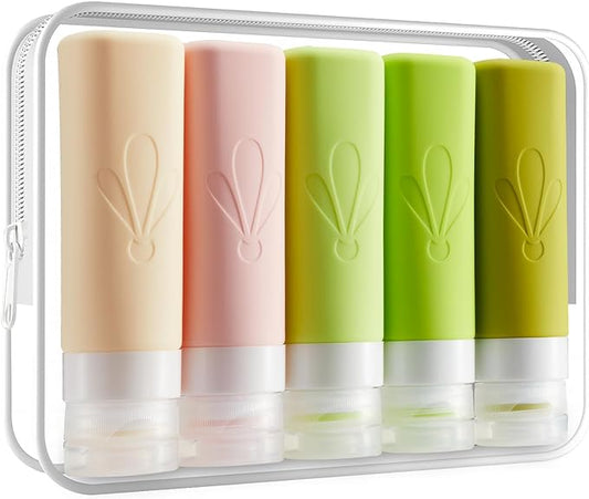 INSFIT Travel Bottles for Toiletries, TSA Approved 3oz Travel Size Containers, BPA Free Leak Proof Squeezable Silicone Tubes for Shampoo Conditioner Lotion Soap with Labels