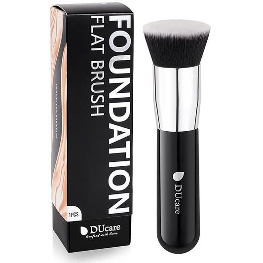 DUcare Kabuki Foundation Brush for Liquid Makeup Flat Top Professional Stick Buffing Blending Mineral Powder Large Face Makeup Brush, Black