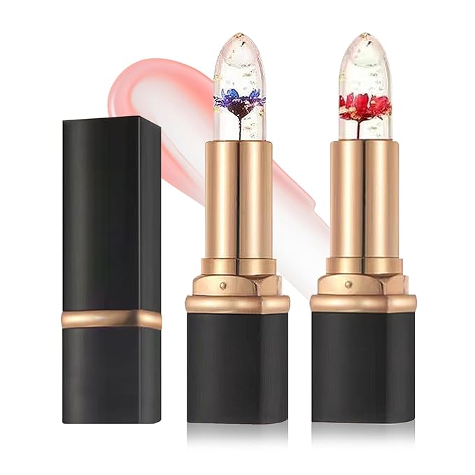 2PCS Color Changing Lipstick,Magic Lipstick Jelly Lip Balm,Long Lasting Waterproof Temperature Color Change Lip Gloss (B)
