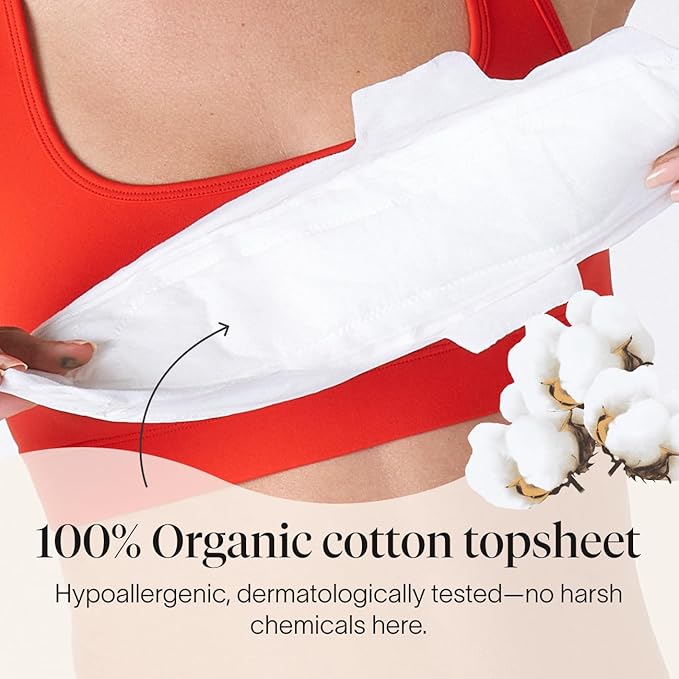 Cora 100% Organic Cotton Topsheet Pad | Ultra Thin Period Pads with Wings | Extra Heavy Overnight Absorbency | Unscented Ultra-Absorbent Sanitary Pads for Women (48 Count)
