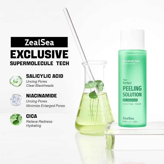Salicylic Acid Toner, Blackhead Remover, BHA Liquid Exfoliant (CICA, 6.76OZ), ZealSea Pore Minimizer for Face, Gentle Alcohol Free BHA Toner for All Skin Type with Niacinamide, Redness Relief, Vegan