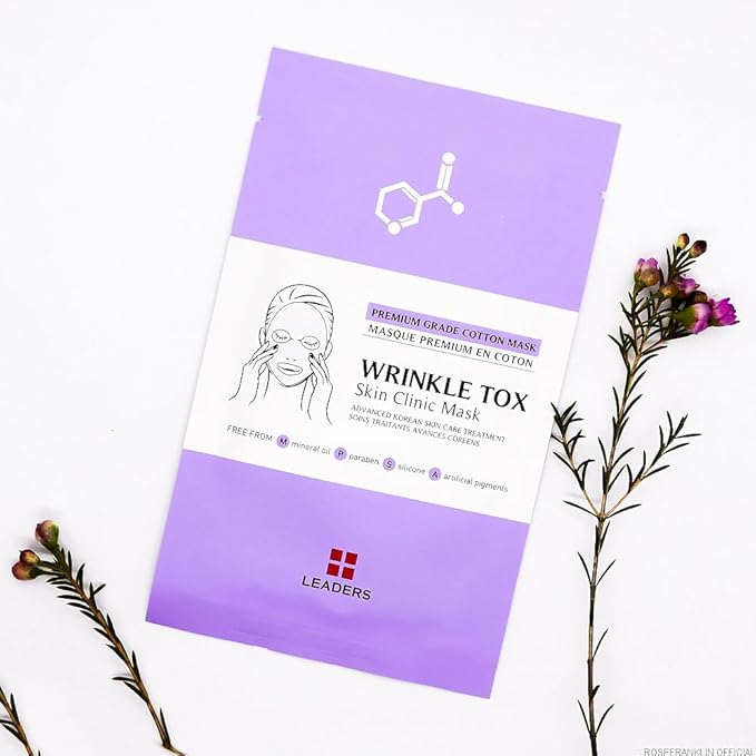 Leaders Insolution Wrinkle Tox Skin Clinic Mask | Adenosine-Infused Anti-Aging Facial Sheet for Fine Lines, Wrinkles, and Firmness | Premium Grade Cotton, Collagen Boosting (10 Sheets)