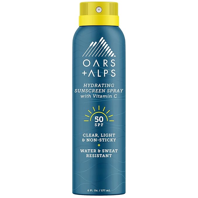 Oars + Alps Hydrating SPF 50 Sunscreen Spray, Naturally Derived Skin Care Infused with Vitamin C and Antioxidants, Water and Sweat Resistant, 6 Oz, 1 Pack
