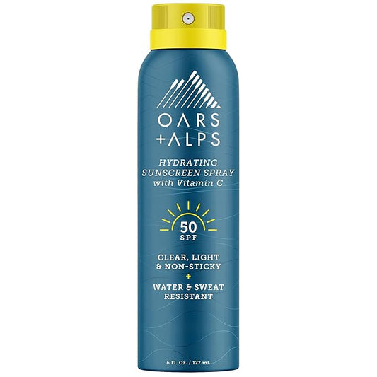 Oars + Alps Hydrating SPF 50 Sunscreen Spray, Naturally Derived Skin Care Infused with Vitamin C and Antioxidants, Water and Sweat Resistant, 6 Oz, 1 Pack