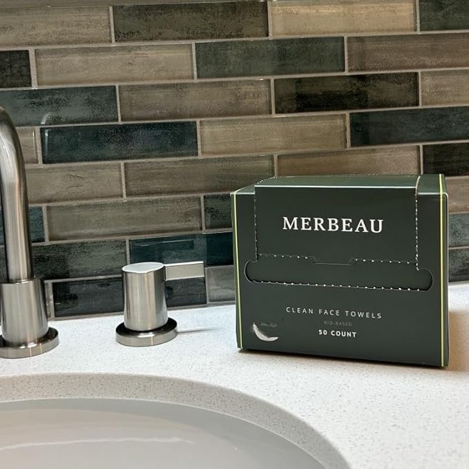 Clean Facial Towels for Sensitive Skin, 100% USDA Biobased Face Towels, 50 Count, Ultra Soft, Makeup Remover Dry Wipes, Cotton