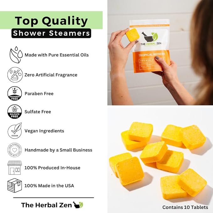 Tropical Refresh Shower Steamers Aromatherapy with Citrus Essential Oils,Made in The USA Shower Bomb Aromatherapy, Self Care Gift, Spa Day Gifts, Birthday Gifts, Gift for Her