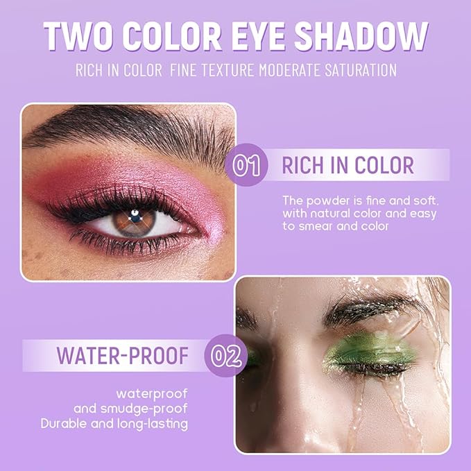 Copper Browm Roses Pink Shimmer Eyeshadow Double Colors Palette, High Pigment Eye Shadow Powder, Blendable Smooth and Texture Waterproof,Smudge-proof,Durable and Long-lasting Makeup Palette 04