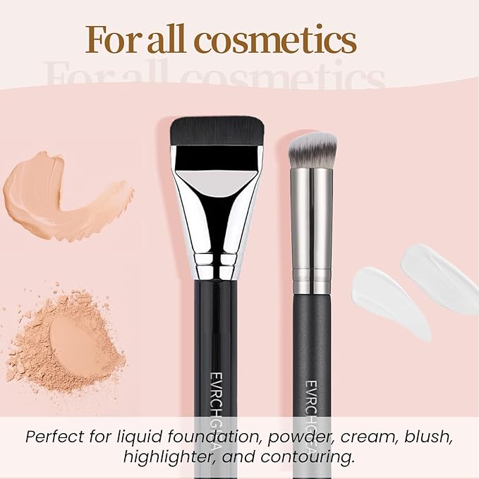 Flat Foundation Concealer Contour Brush Set, 2PCS Dense Under Eye Nose Contour Kabuki Brush for Blending Setting Concealing Buffing with Liquid, Cream and Powder (Thin 170/270)…