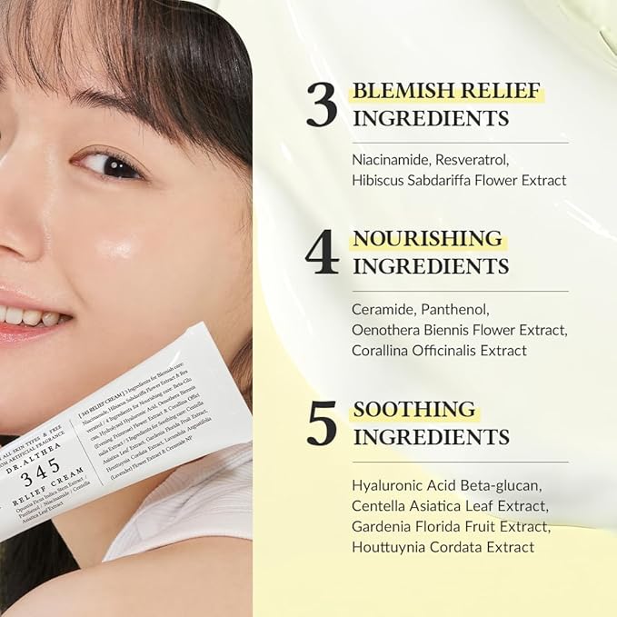 Dr.Althea 345 Relief Cream, Daily Face Moisturizer, Blemish Relief Care, Soothing Recovery & Moisture, Korean Vegan Skin Care for All Skin Types, 1.69 Fl Oz (Pack of 2)