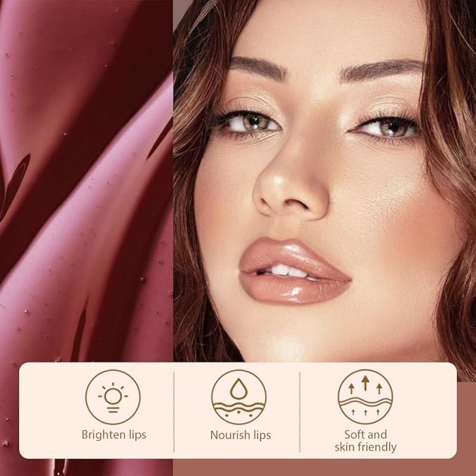 Brown Liquid Matte Lip Liner Stain Peel Off with Tweezer, Long Lasting, Waterproof Matte Lipstick Lip Gloss Tattoo for Women, Transfer-prof Lip Tint Makeup for All Skin Types 02#