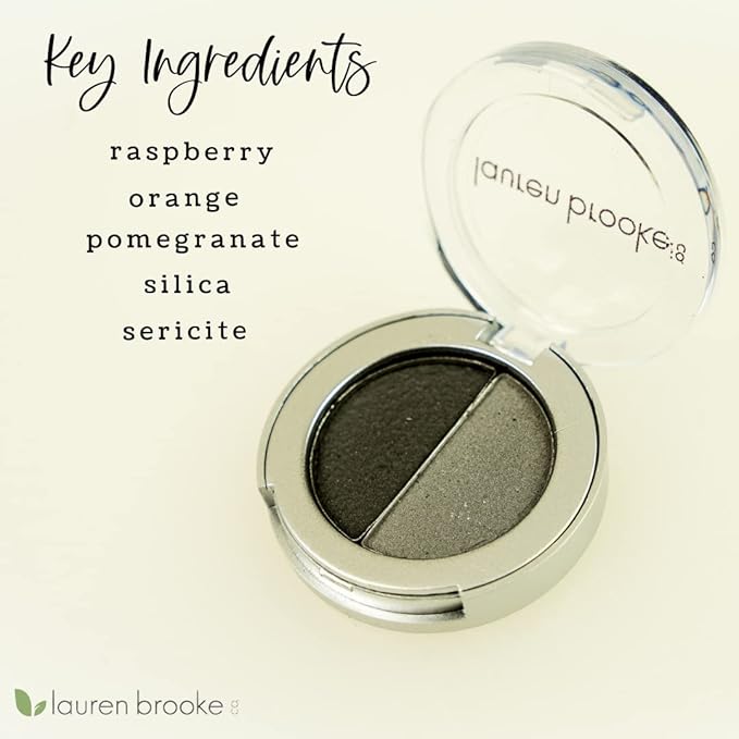 Lauren Brooke Cosmetiques Pressed Eye Shadow Duo, Richly Pigmented Natural Eyeshadow, EU Certified Organic Makeup For Women (Smokey Quartz/Twilight)