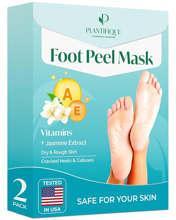 PLANTIFIQUE Foot Peeling Mask 2 Pack | Dermatologically Tested Repairs Heels & Removes Dry Dead Skin for Baby Soft Feet | Exfoliating Foot Peel Mask for Dry Cracked Feet | Jasmine