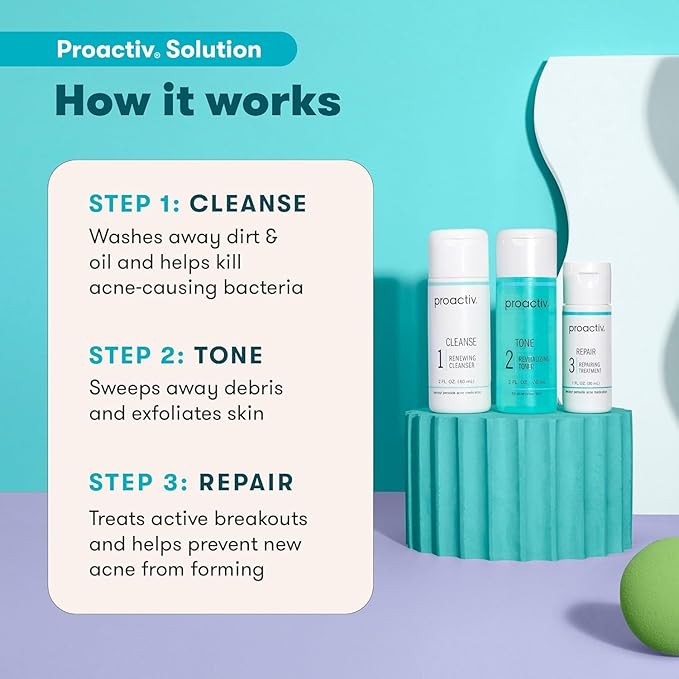 Proactiv 3 Step Acne Treatment w/ Pimple Patches - Benzoyl Peroxide Face Wash, Repairing Acne Spot Treatment for Face and Body, Exfoliating Toner - 90 Day Complete Acne Skin Care Kit + Pimple Patches