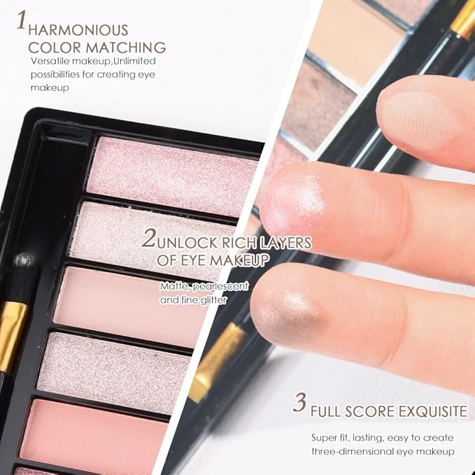 12 Colors Eyeshadow Palette – Soft Pink, Mauve & Neutral Tones with Matte, Shimmer & Glitter Finishes – Blendable Long-Lasting Waterproof Eye Makeup Palette – Romantic Lavender & Champagne Glow 02#