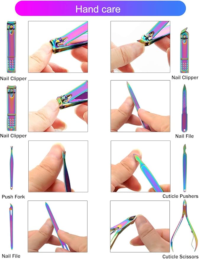 Rainbow Manicure Kits 18 Pcs Nail Clippers for Women Gift SFYDOM Women's Rainbow Leather Manicure Set (18-RainbowManicure Kits)