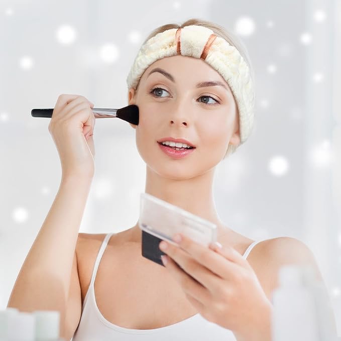 WILLBOND 4 Pack Microfiber Headbands Spa Facial Headbands Makeup Head bands Elastic Terry Cloth Head Wrap for Women Girls Washing Face Makeup Shower Yoga Sports(Beige)