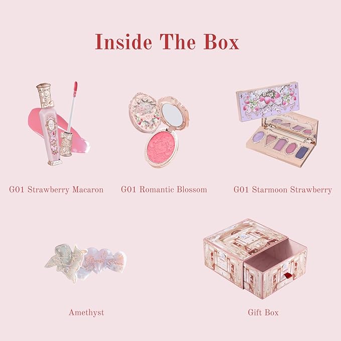 Flower Knows Violet Magic 5 Pack Makeup Gift Set,Lip Gloss*1+Blush*1+Eyeshadow*1+Hair Clip*1+Gift Box*1,Perfect Makeup Gift for Girls & Women