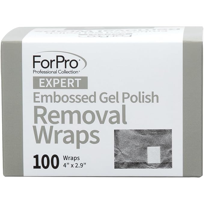 ForPro Expert Embossed Gel Polish Removal Wraps, Pre-Cut with Cotton Pad, Remove Gel Polish, Acrylics, & Nail Art, 4” L x 2.9” W, 100-Count