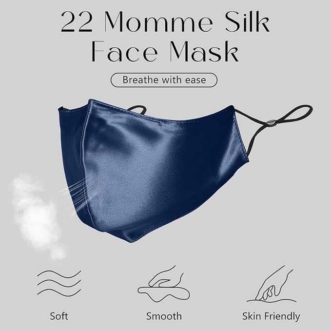 ZIMASILK 100% 22 Momme Mulberry Silk Face Mask for Men & Women, Reusable and Breathable Mouth Cover with Elastic strap