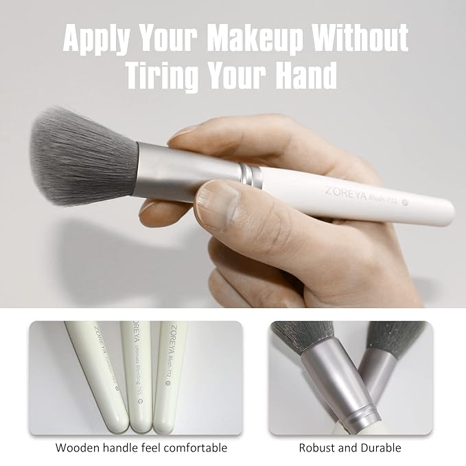 ZOREYA Makeup Brushes - 15 Pcs Premium Bamboo Charcoal Infused Bristles Makeup Brush Set, Foundation Concealers Eye Shadows Make Up Brush,Eyeliner Brushes(White)