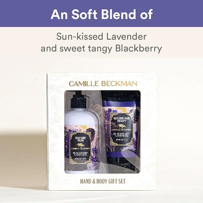 Camille Beckman Hand and Body Duet Set, Silky Body and Glycerine Hand Cream, Blackberry Lavander