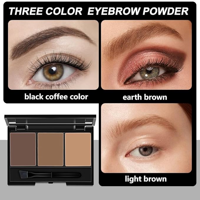 Eyebrow Powder Dark Brown Medium Brown Kit,Eye Brow Powder for Women with Brow Brush,Long-Lasting Waterproof Three Colors Brow Filler Get Full Defined Natural Brows,Brown Eyebrow Powder Makeup