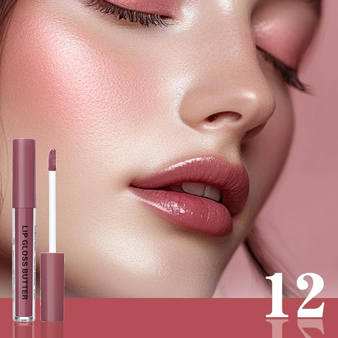 2Pcs Brown Nourishing Lip plumper Gloss, Long Wear Hydration Mini Liquid Lipstick Makeup, Moisturizing High Shine Lip Glow Oil Fresh Lightweight Glossy Plumping Lip Gloss for Women (08+12)