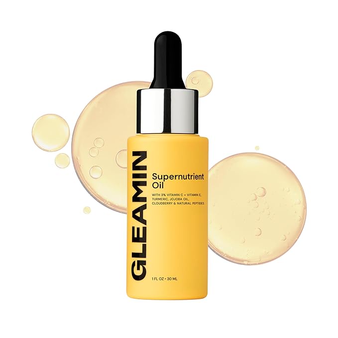 Gleamin Brightening Face Oil with Vitamin C & E, Turmeric, Jojoba & Cloudberry | Hydrating Facial Oil for Radiant Glow, Dark Spots, Fine Lines & Uneven Tone | Skin Brightening for Women & Men, 1 Fl Oz