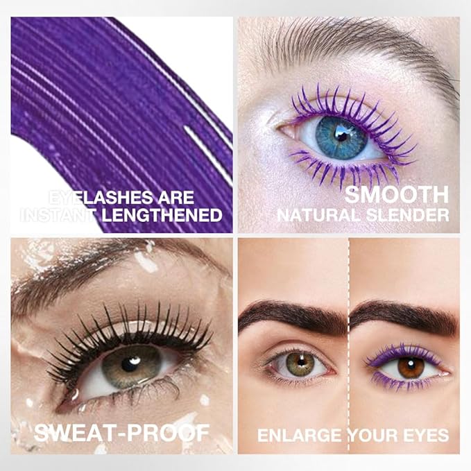 Purple Lash Mascara Waterproof Purple Long lasting Charming Voluminous Cruelty Free Vegan Purple Eye Makeup