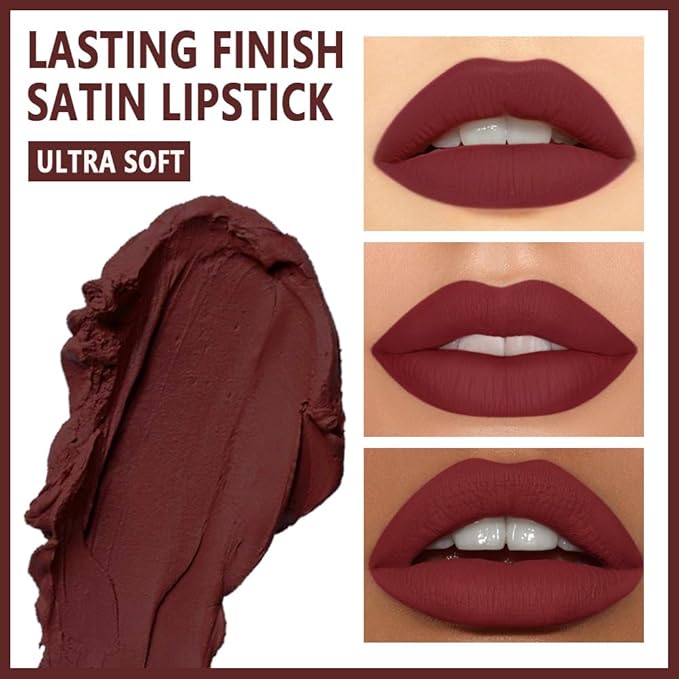 Purple Red Matte Cream Lipstick,Velvet Waterproof Long Lasting Smudge Proof for Women Lip Stick,Magic Lipstick 24 Hours Original Lip Liner Makeup,labiales mate 24 horas originales,Vegan,1 Count