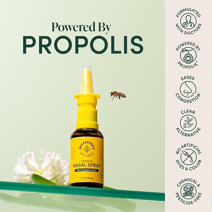 Beekeeper's Naturals Nasal Spray for Adults with Propolis, Xylitol & Saline, Clears Nasal Congestion, Moisturizes Sinus Canal, & Decongest Sinus Cavities, 1 fl oz