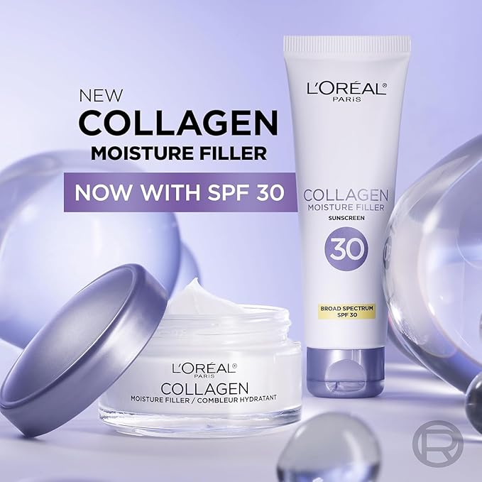 L'Oreal Paris Collagen Moisture Filler Face Cream, Anti-Aging Face Moisturizer, Non-Greasy Fragrance Free Skin Care Formula For Up to 48HR Hydration, 3.4 Oz