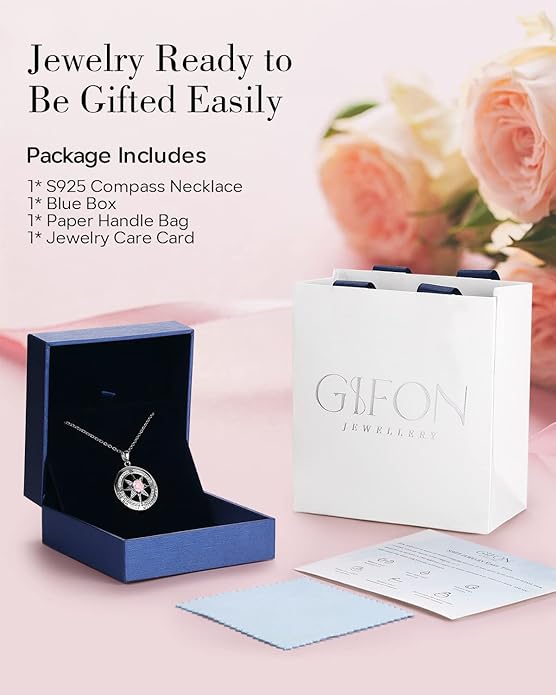 S925 Necklace Gift for Wife |Compass Jewelry |Women Anniversary |Sterling Silver |Girlfriend Birthday Gifts for Her Valentines |I'd be Lost without You |Jewel 18K Gold