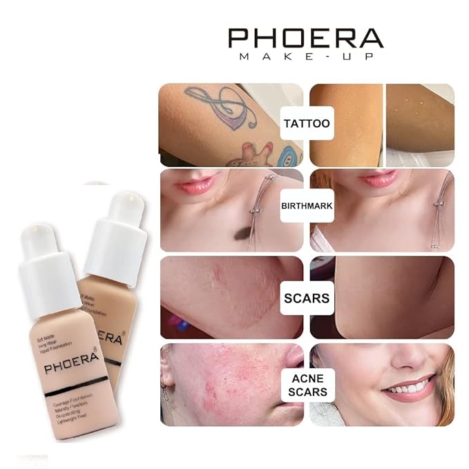Phoera® Full Coverage Foundation Soft Matte Oil Control Concealer 30ml Flawless Cream Smooth Long Lasting (103 WARM PEACH)