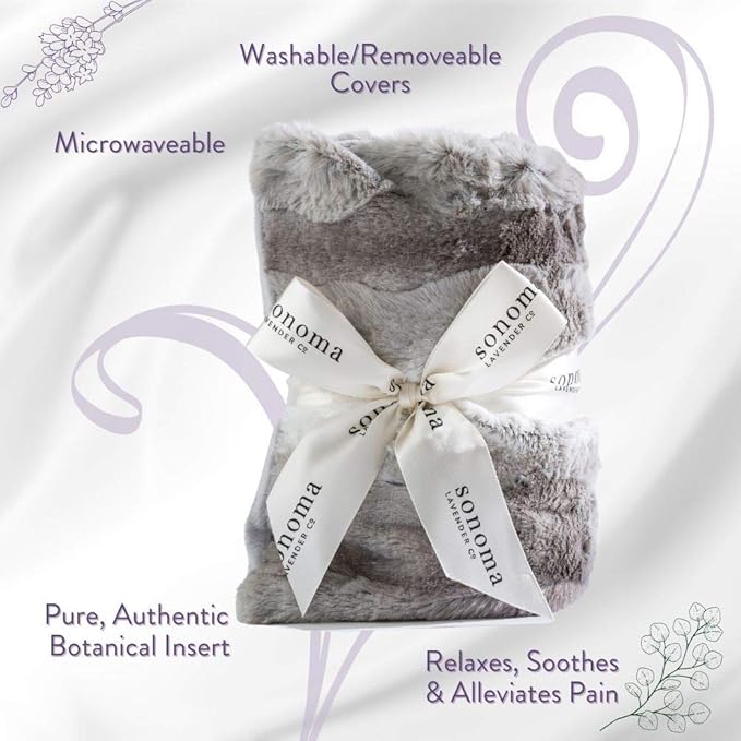 Sonoma Lavender Spa Heat Wrap for Neck, Shoulders and Lower Back, Microwaveable Lavender Aromatherapy Heating Pad, Removable and Washable Covers, Stress and Pain Relief (9" x 26", Platinum Angora)