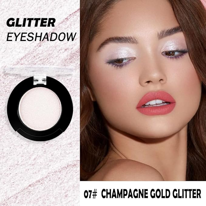 Monochrome Glitter Eyeshadow Makeup Palette,Highly Pigmented Champagne Gold Eyeshadow Palette,Shimmer Pressed Powder shadow Makeup,Single Vegan Eye Shadow,Daily Evening Women Girls Eyeshadow Gift7#