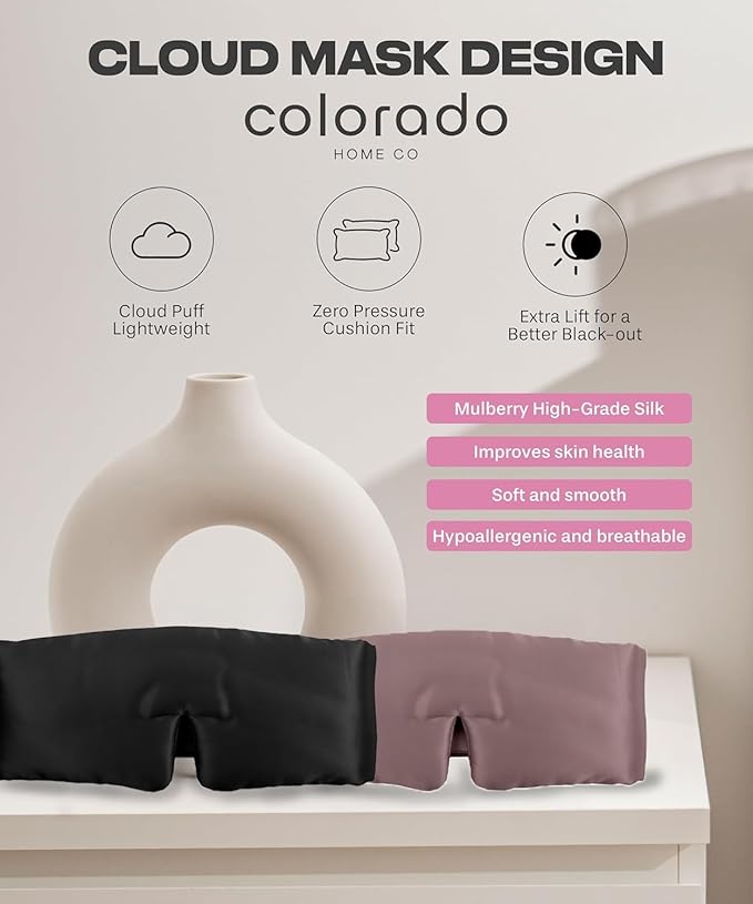 SUNDAYSILKS™ | Adjustable Silk Sleep Mask for Side Sleeper | Cloud-Like Comfort, Weighted for Deep Sleep | Soft Sleep Face Mask for Women & Men, Full Blackout, Cooling Silk Eye Mask for Sleeping (2PK)