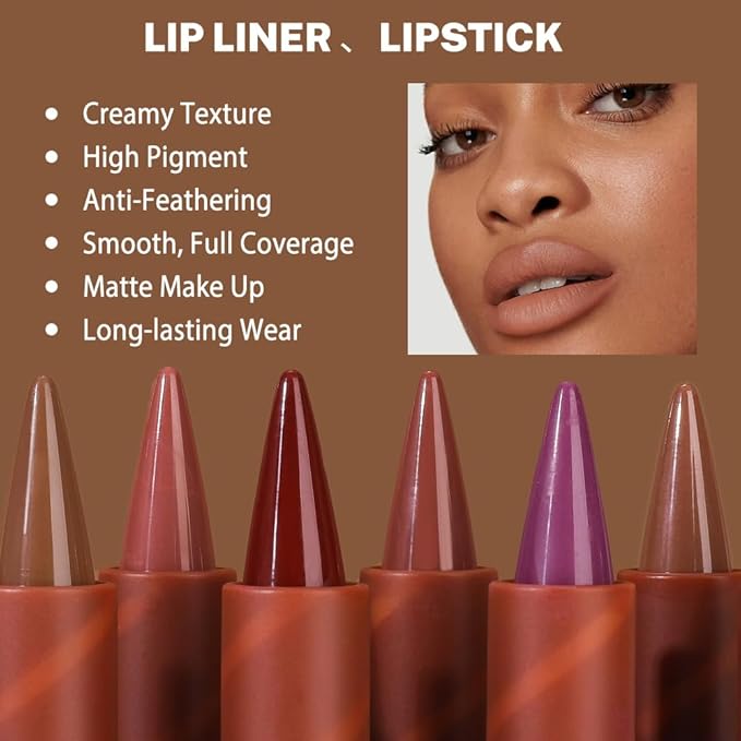 2in1 Gradient Lip Liner & Lipstick Combo,Matte Longwear Waterproof Lip Pencil with Cone Tip,Smudge Proof Crayon for Flawless Ombre Contour,Women's Long Lasting Makeup Set(01Nude Beige+03Rosewood Kiss)