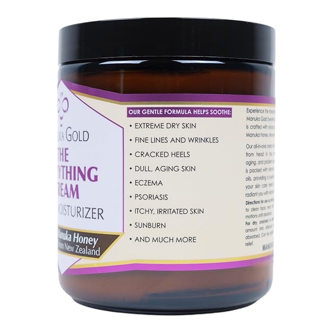 Manuka Gold The Everything Cream - Honey Manuka Cream in Glass Jar with Nourishing Oils for Dry skin - Hydrating Face Moisturizer with Aloe, Shea & Coconut - 8 Fl Oz