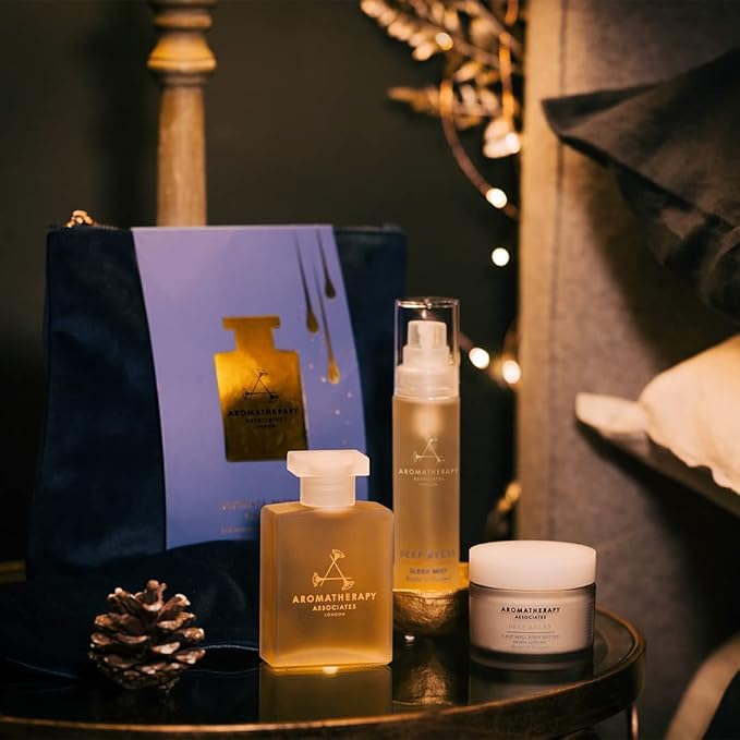 Aromatherapy Associates Ultimate Moment of Rest. Luxurious Gift Set Includes Deep Relax Bath and Shower Oil, Restful Mist, Body Butter and Eye Mask in a Velvet Bag (1 count)