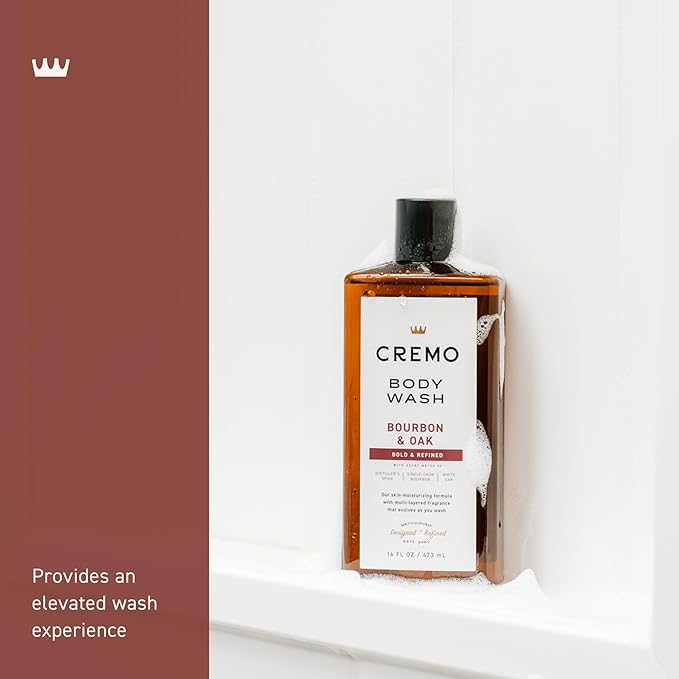 Cremo Body Wash Men, A Sophisticated Blend of Distillers Spice, Fine Bourbon and White Oak, 16 Fl Oz