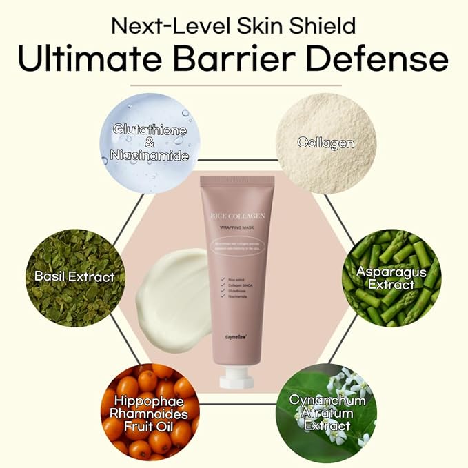 daymellow Rice Collagen Wrapping Mask 2.36 fl. oz / 70ml – Korean Peel-Off Facial Mask with Hydrolyzed Collagen, Hydrating & Firming, Overnight Gentle Pore Tightening for Glowing Glass Skin