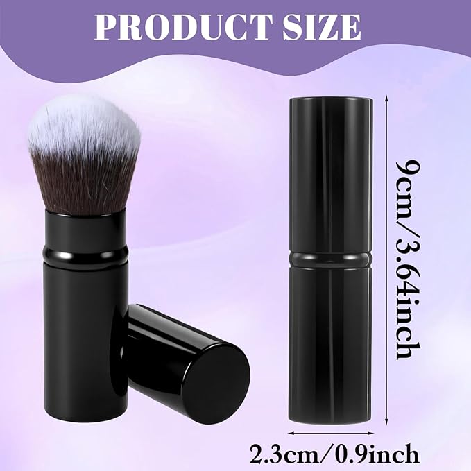 2 Pcs Retractable Kabuki Brush Set, Portable Travel Blush Brush, Powder Brushes for Blending Liquid, Foundation Brushes for Liquid Cream and Powder Makeup