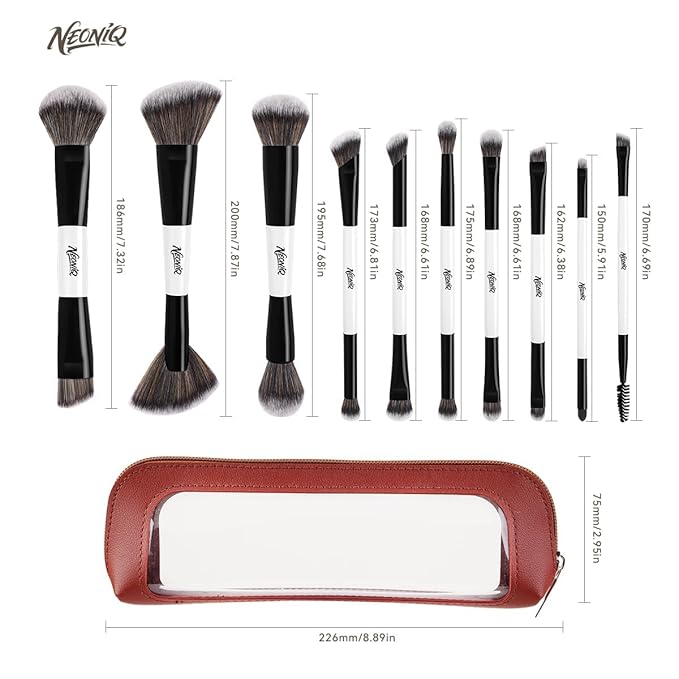 10 PCS Foundation Contour Conceal Brush Set With Bag, Makeup Brushes, Double-End Multi-functional Brushes for Foundation Powder Blush Eyeliner Eyeshadows, Professional Face Brush Set（White）