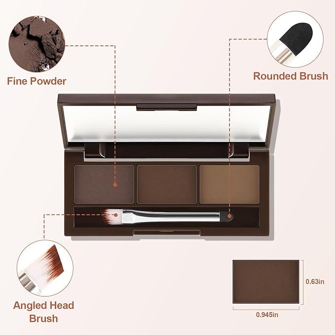 3 Colors Eyebrow Powder Set, Brow Powder Makeup Palette, Defining and Sculpting Brows, Waterproof Eye Contour Kit with Brush Applicator