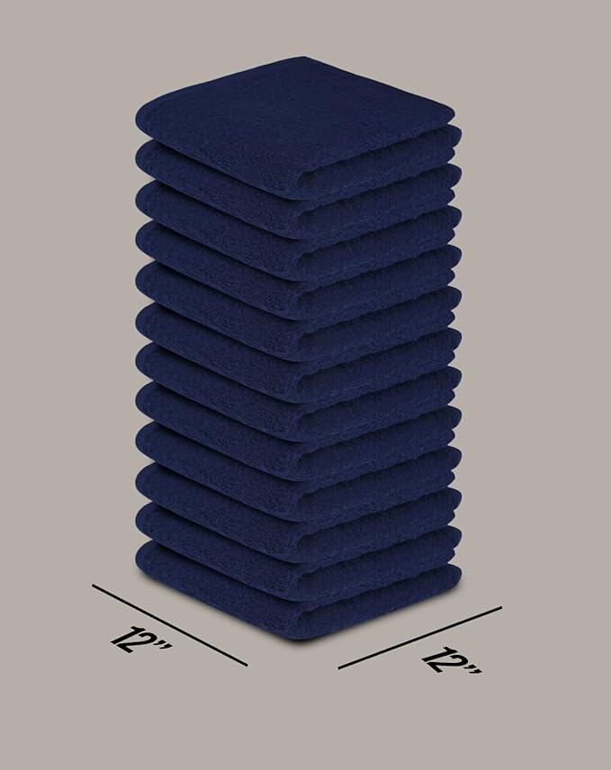 Softolle 100% Cotton Washcloths 24 Pack (12x12 Inches) Soft, Highly Absorbent Washcloth, Face Towels, Wash Cloths for Face, Ring Spun, Bulk Pack (Blue/Grey)