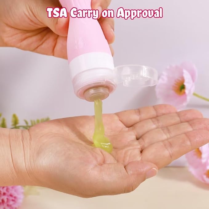 GLAMFIELDS Travel Bottles for Toiletries, 3oz Size TSA Approved Leak Proof Silicone Containers for Shampoo, Conditioner,Easy to Squeeze and Portable, Essentials for Traveling (4 Pack) Macaron