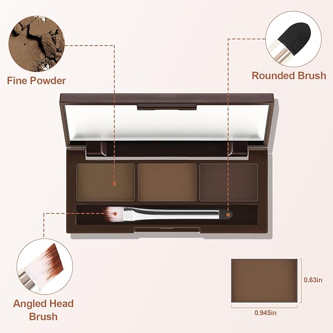 3 Colors Eyebrow Powder Set, Brow Powder Makeup Palette, Defining and Sculpting Brows, Waterproof Eye Contour Kit with Brush Applicator