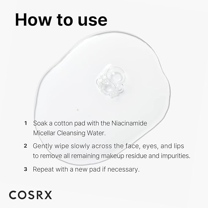 COSRX Low pH Niacinamide Micellar Cleansing Water Daily Mild Facial Cleansing Wash for Sensitive Skin, Sebum control, Korean Skin Care (13.52fl.oz/400ml)